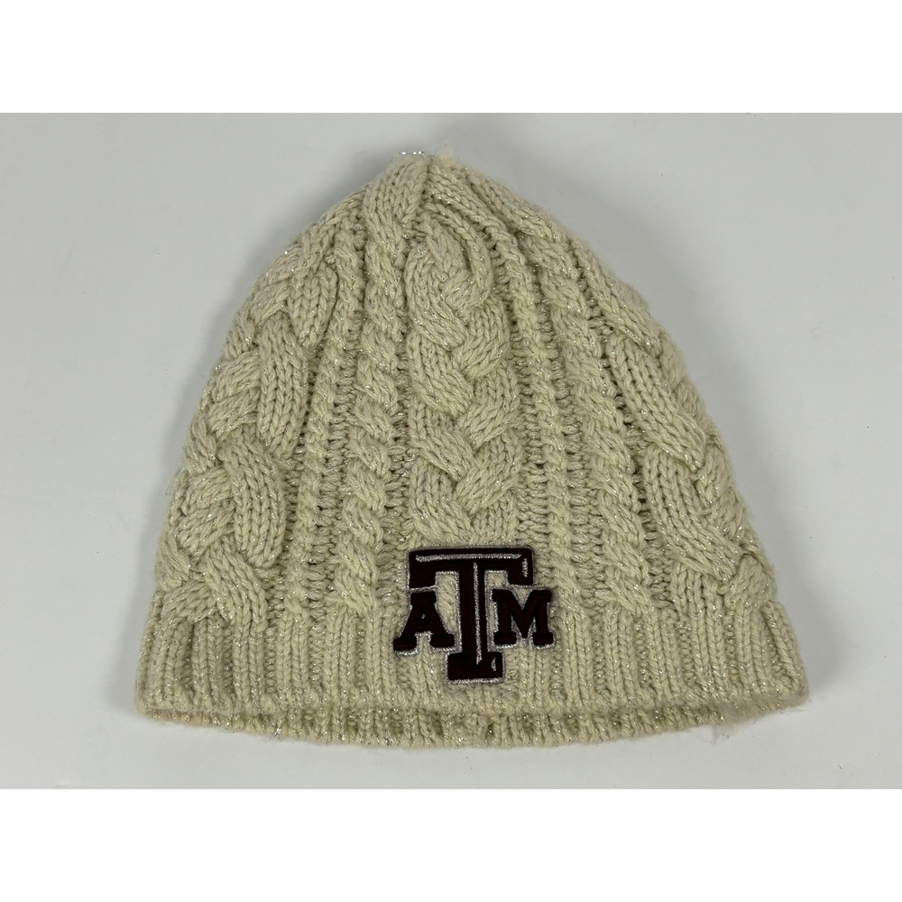 47 Brand Texas A&M Aggies Womens Beanie Hat Cream Cable Knit Metallic ATM Logo